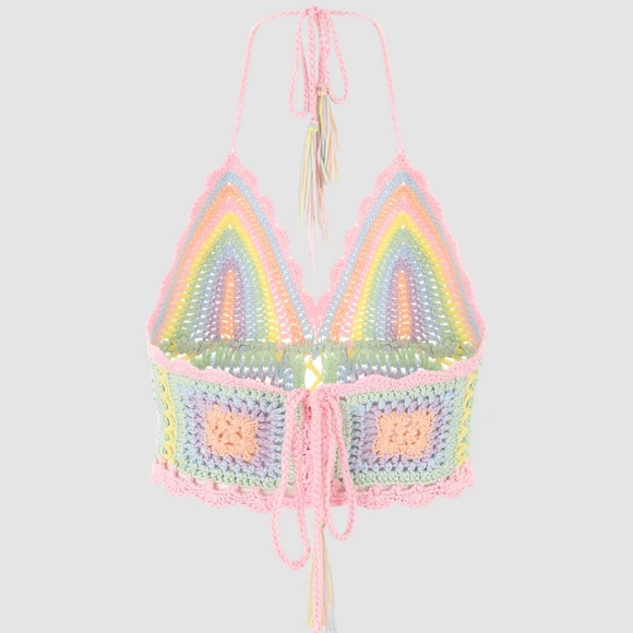 Cider Crochet Rainbow All Day Halter Top Music Festival Boho Vibes Coachella - Picture 3 of 3